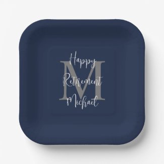 Retirement Party Blue White Gray Name Monogram