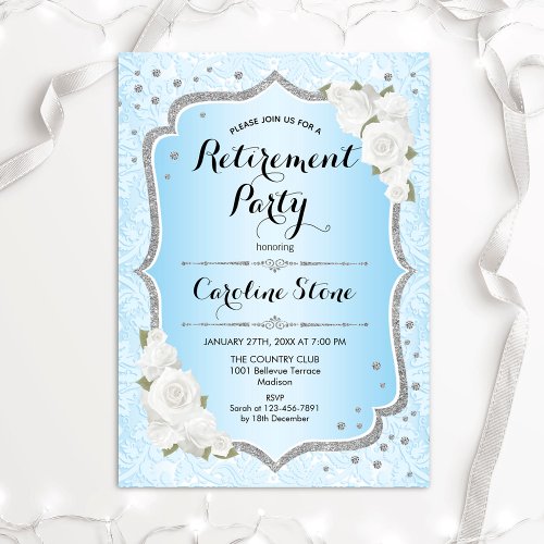 Retirement Party _ Blue White Roses Invitation