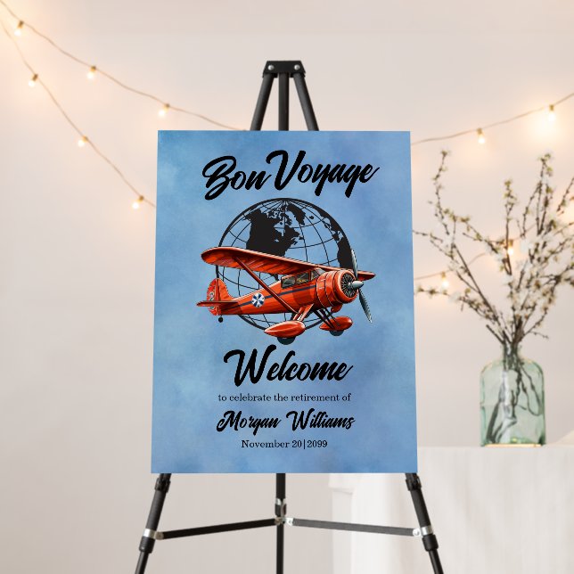 Retirement Party Bon Voyage Travel Globe Plane  Foam Board (In Situ (Stand))