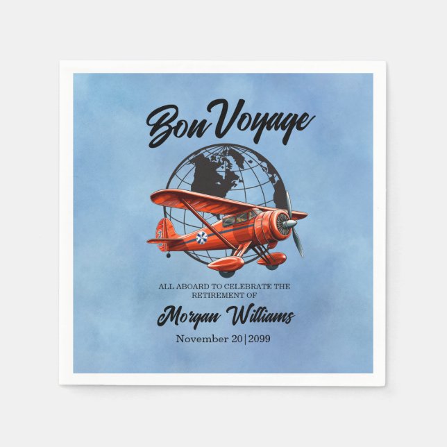 Retirement Party Bon Voyage Travel Globe Plane  Napkins (Front)