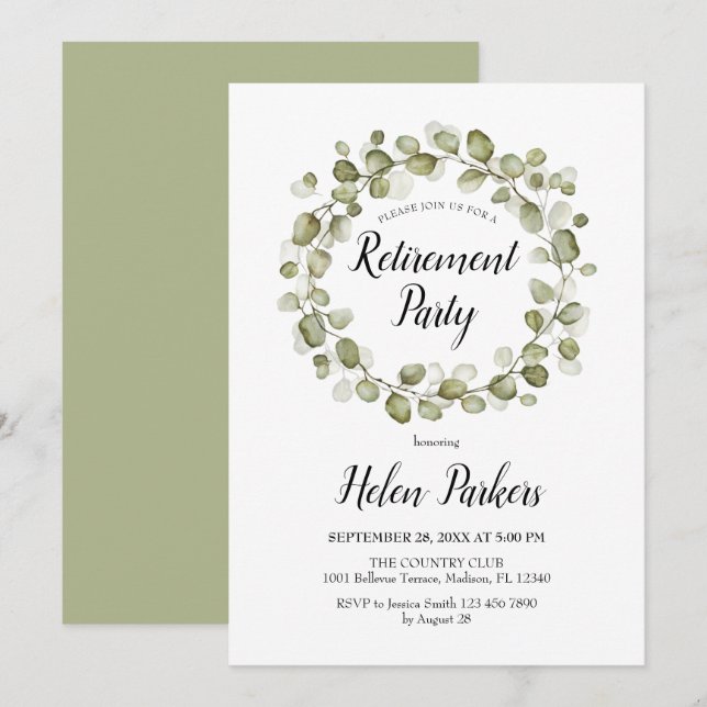 Retirement Party Botanical Foliage Wreath Invitation (Front/Back)