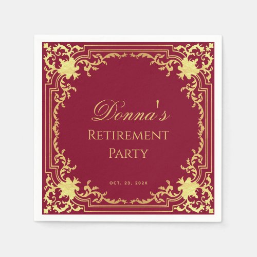 Retirement Party Burgundy Faux Gold Elegant Script