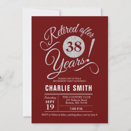 Retirement Party _ Burgundy Maroon Silver Invitation