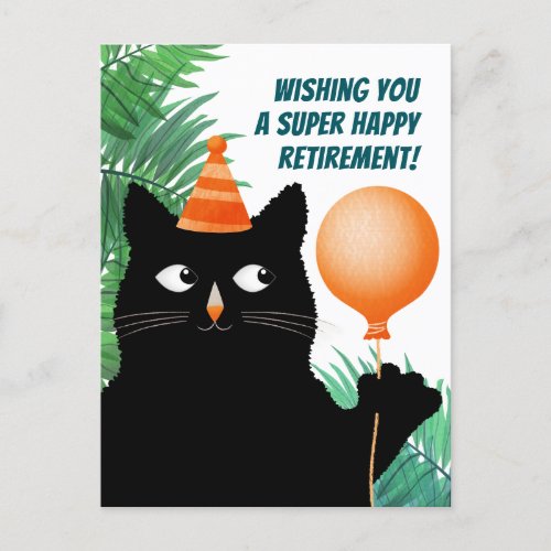 Retirement party card with black cat and balloon