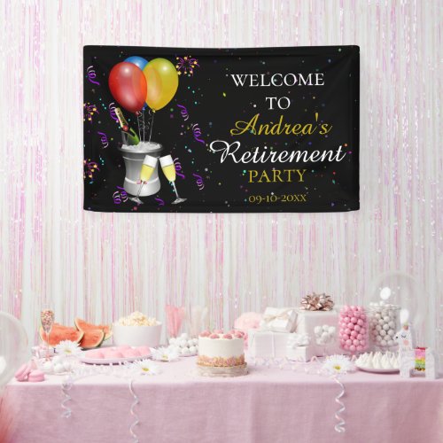 Retirement Party Celebration Black Welcome Banner