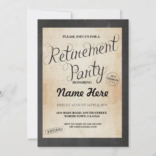 Retirement Party Chalk Retired Vintage Invitation | Zazzle