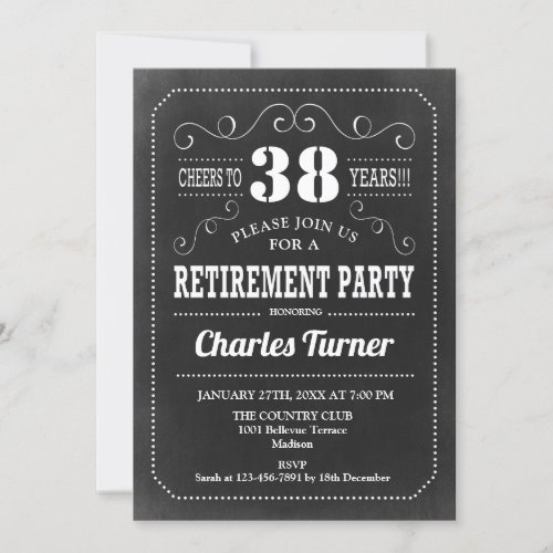 Retirement Party _ Chalkboard Black White Pattern Invitation
