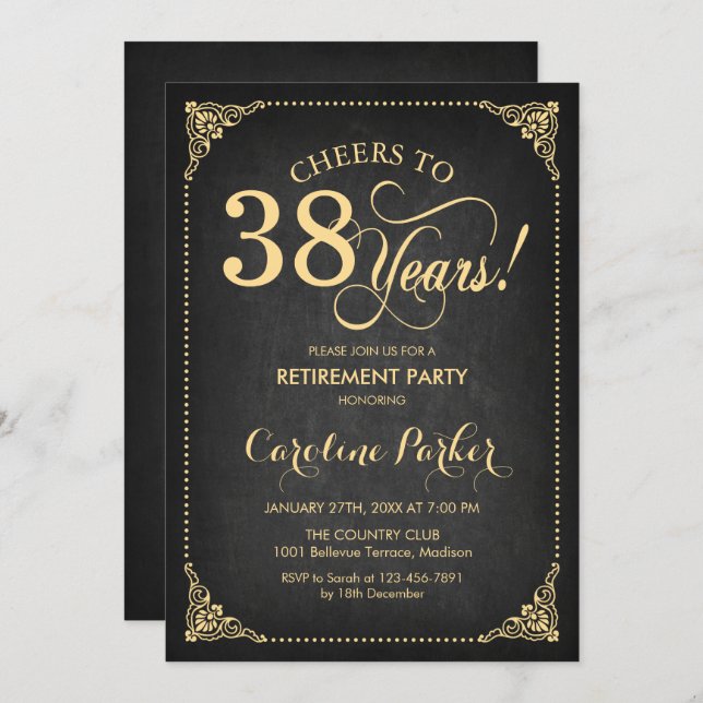 Retirement Party - Chalkboard Gold Invitation (Front/Back)