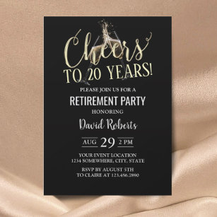 Retirement Party Champagne Cheers Black & Gold Invitation
