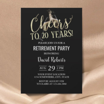 Retirement Party Champagne Cheers Black & Gold Invitation by myinvitation at Zazzle