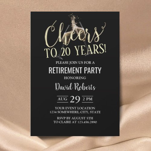 Retirement Party Champagne Cheers Black  Gold Invitation