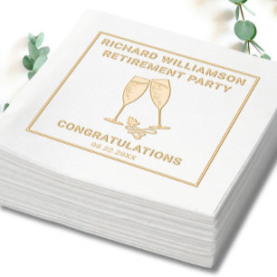 Retirement Party Champagne Foil Stamped Napkins
