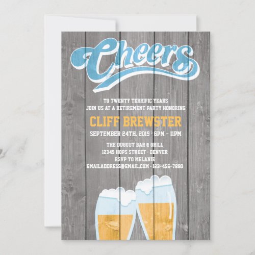 Retirement Party Cheers and Beers with Wood Invitation