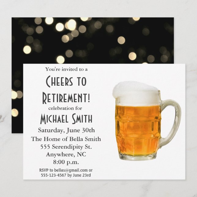 Retirement Party Cheers Beer Modern Celebration Invitation (Front/Back)