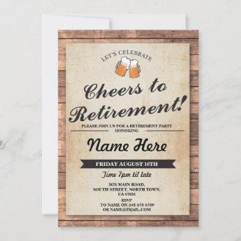 Retirement Party Cheers Beers Wood Pub Invitation by WOWWOWMEOW at Zazzle