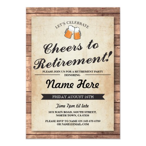 Retirement Party Cheers Beers Wood Pub Invitation | Zazzle