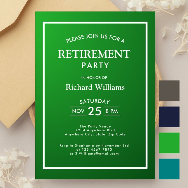 Retirement Party Classic Green Invitation (Creator Uploaded)