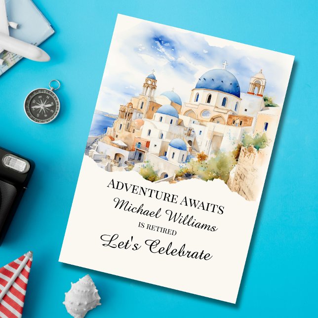 Retirement Party Colorful Greece Village Hill Invitation (Creator Uploaded)
