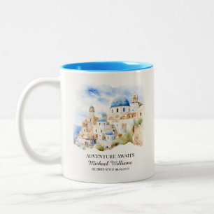 Retirement Party Colorful Greece Village Hill Two-Tone Coffee Mug