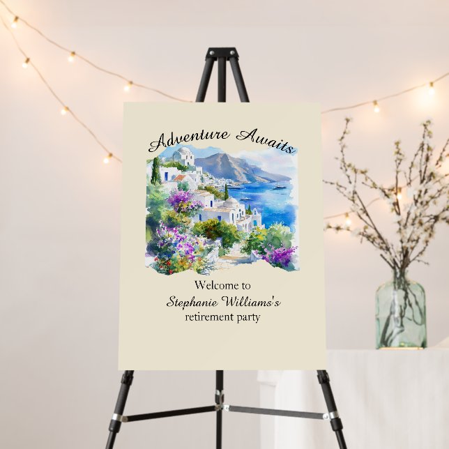 Retirement Party Colorful Greece Village Ocean Foam Board (In Situ (Stand))