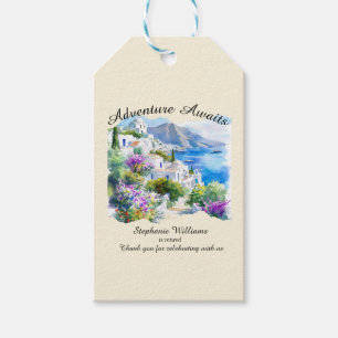 Retirement Party Colorful Greece Village Ocean Gift Tags