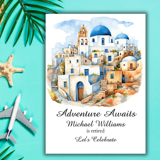 Retirement Party Colorful Greece Village Ocean Invitation (Creator Uploaded)