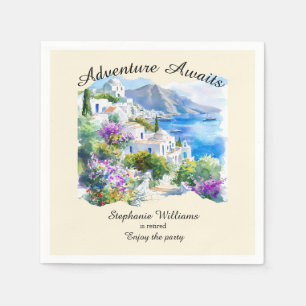 Retirement Party Colorful Greece Village Ocean Napkins