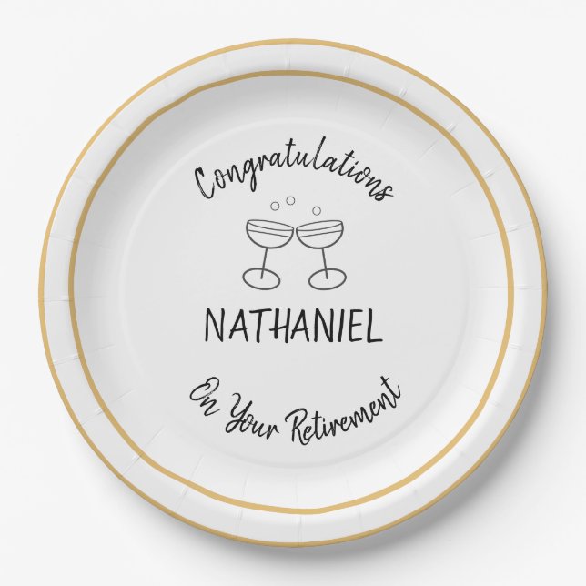 Retirement Party Congratulations Custom Name Paper Plates (Front)