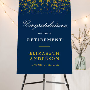 Retirement Party Congratulations Gold Glitter Blue Foam Board