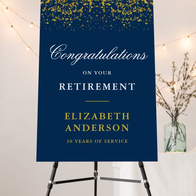 Retirement Party Congratulations Gold Glitter Blue Foam Board (In Situ (Stand))