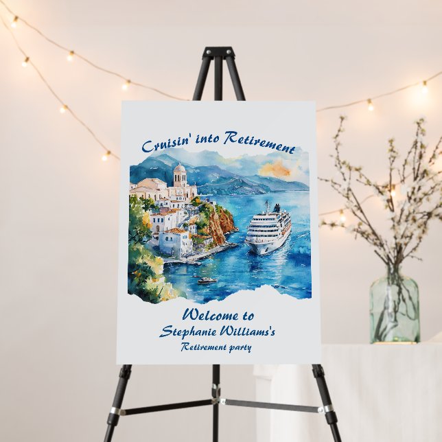 Retirement Party Cruising Destination Greece  Foam Board (In Situ (Stand))