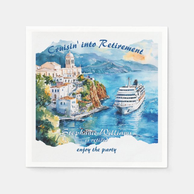 Retirement Party Cruising Destination Greece  Napkins (Front)