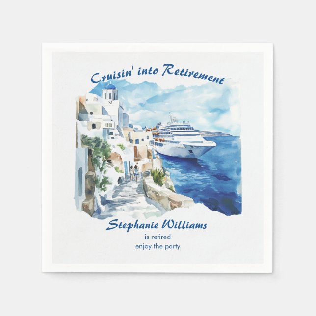 Retirement Party Cruising Destination Greece  Napkins (Front)