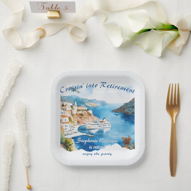 Retirement Party Cruising Destination Greece  Paper Plates (Wedding)