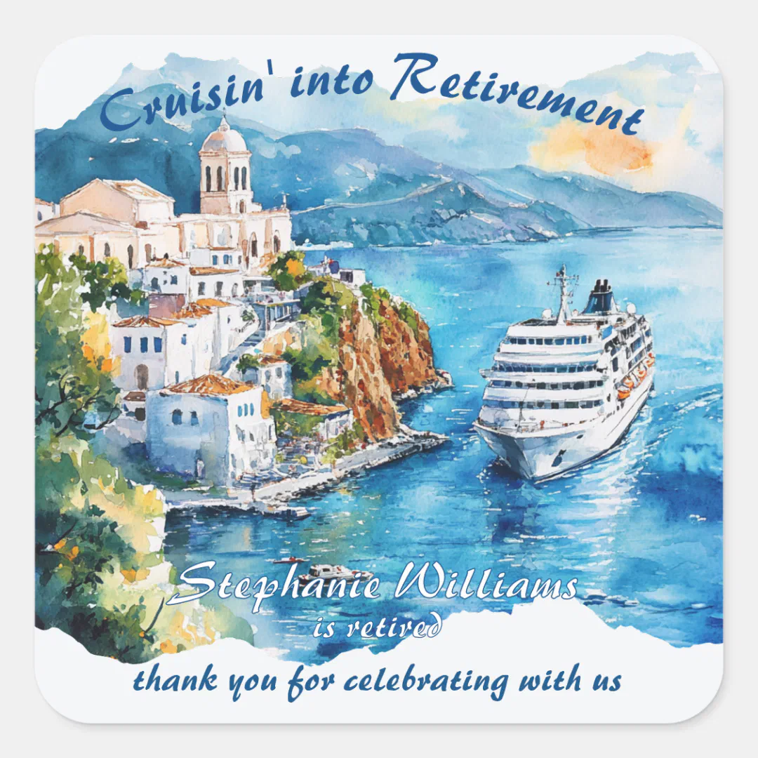 Retirement Party Cruising Destination Greece  Square Sticker (Front)