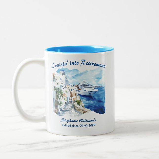 Retirement Party Cruising Destination Greece  Two-Tone Coffee Mug (Left)