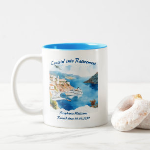 Retirement Party Cruising Destination Greece  Two-Tone Coffee Mug