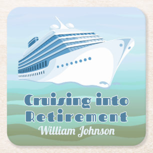 Retirement Party Cruising into Retirement Nautical Square Paper Coaster