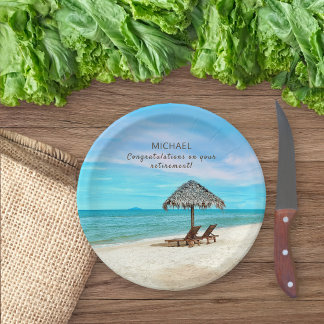 Retirement Party Custom Tropical Beach Paper Plates