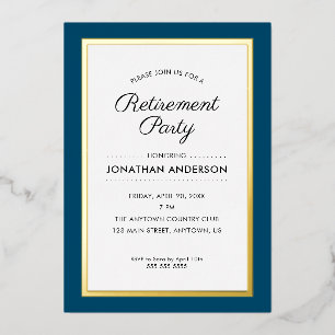 Retirement Party Dark Blue and Gold Foil Foil Invitation
