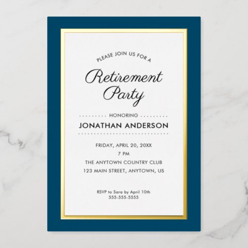 Retirement Party Dark Blue and Gold Foil Foil Invitation