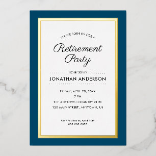 Retirement Party Dark Blue and Gold Foil Invitation