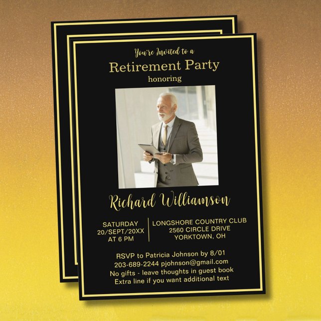 Retirement Party Elegant and Gold Photo  Invitation (Creator Uploaded)