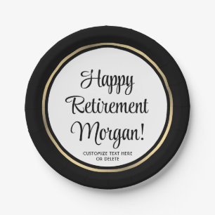 Retirement Party Elegant Black and Gold Bordered Paper Plates
