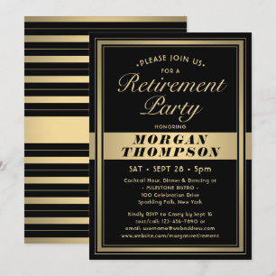 Retirement Party Elegant Black and Gold Script Invitation