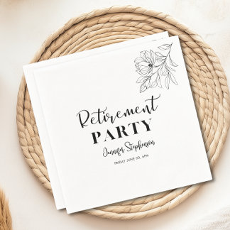 Retirement Party Elegant Black And White Floral Napkins