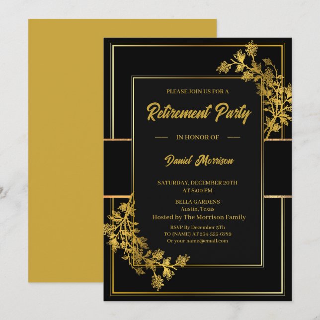 Retirement Party Elegant Black Gold 2026 Invitation (Front/Back)