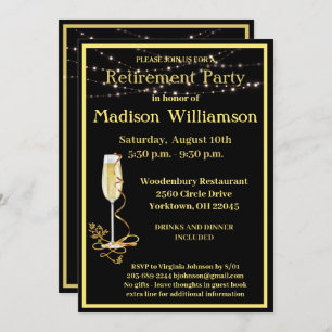 Retirement Party Elegant Black Gold Invitation