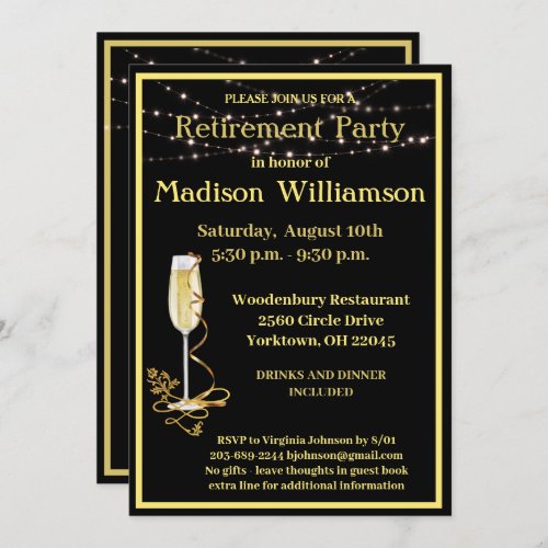 Retirement Party Elegant Black Gold Invitation
