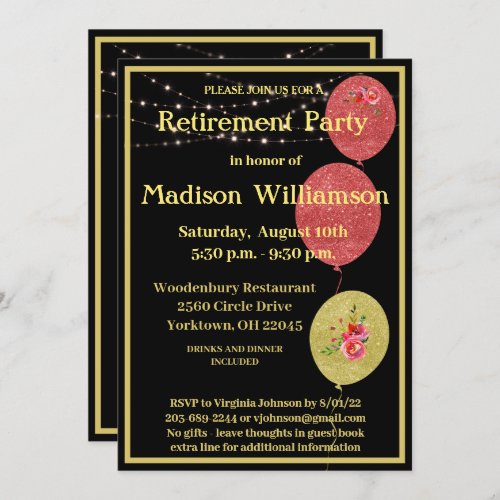 Retirement Party Elegant Black Gold    Invitation